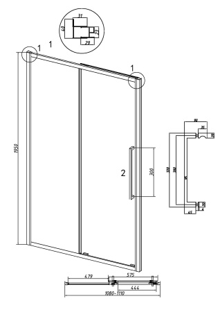 Душевая дверь Grossman Cosmo 100.K33.02.110.21.00 110х195 стекло прозрачное профиль черный матовый
